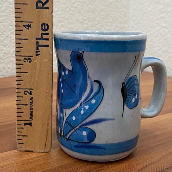 Vintage TONALA Pottery Mexico Blue Bird & Butterfly Mug - Picture 8 of 13